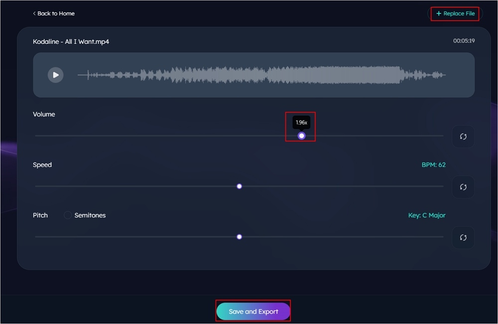 download the file with volume altered
