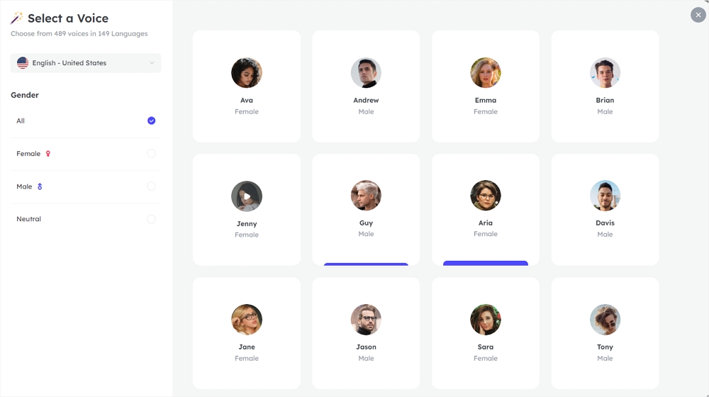 Select a language and voice